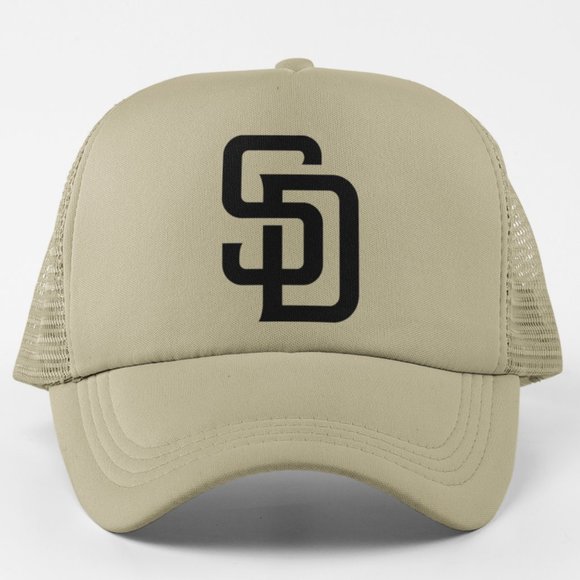 Team Fans Other - NEW San Diego Padres SD Monogram Logo Foam Trucker Mesh Snapback Hat KHAKI